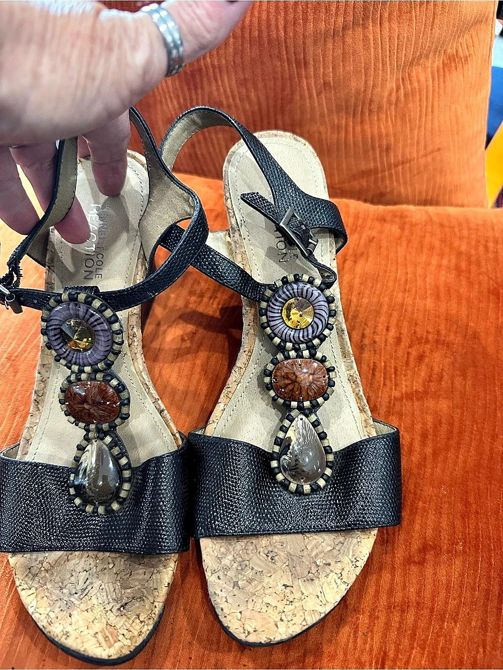 Kenneth Cole Reaction Wedge Sandals Black & Brown Size 8.5M